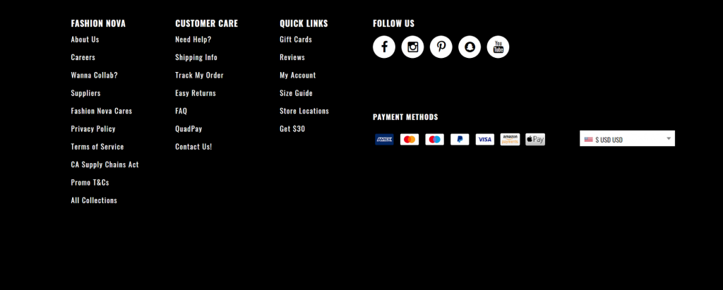fashionnova footer payment secured example